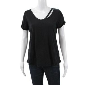 Jac Parker Womens Black V Neck Short Sleeve Cotton T Shirt Size S